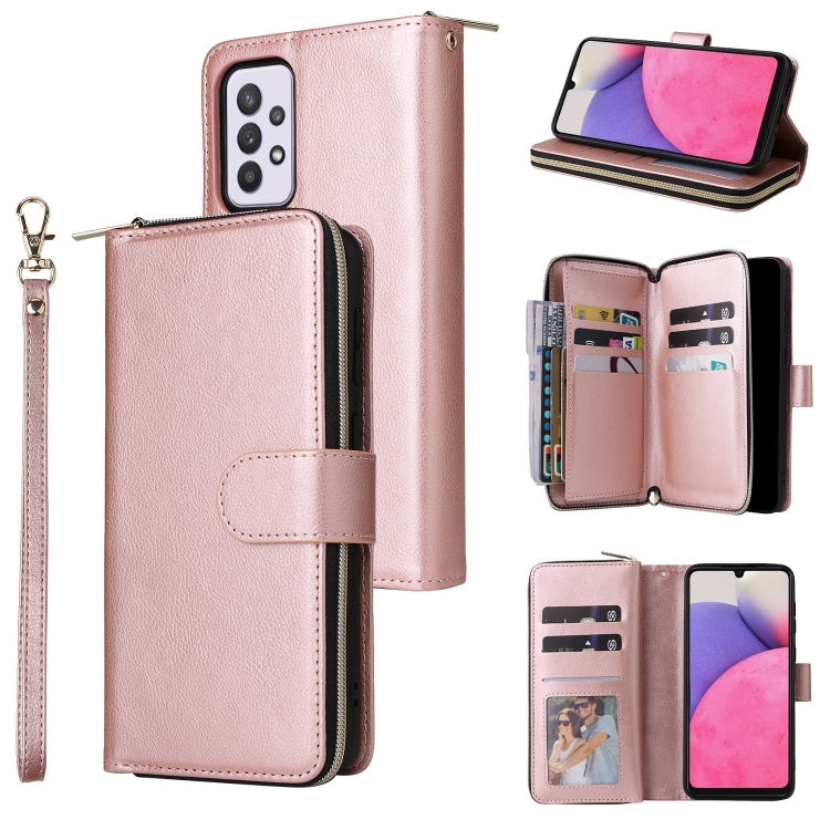 For Samsung Galaxy A33 5G 9 Card Slots Zipper Wallet Bag Leather Phone Case