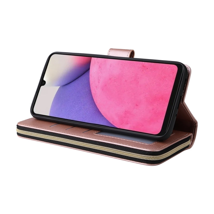 For Samsung Galaxy A33 5G 9 Card Slots Zipper Wallet Bag Leather Phone Case