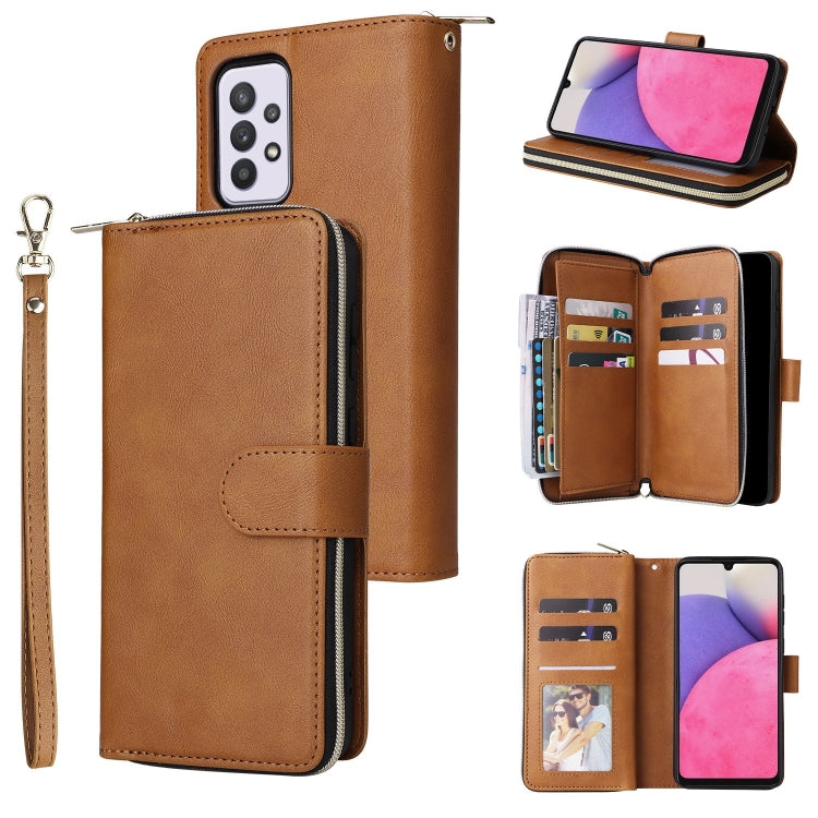 For Samsung Galaxy A33 5G 9 Card Slots Zipper Wallet Bag Leather Phone Case
