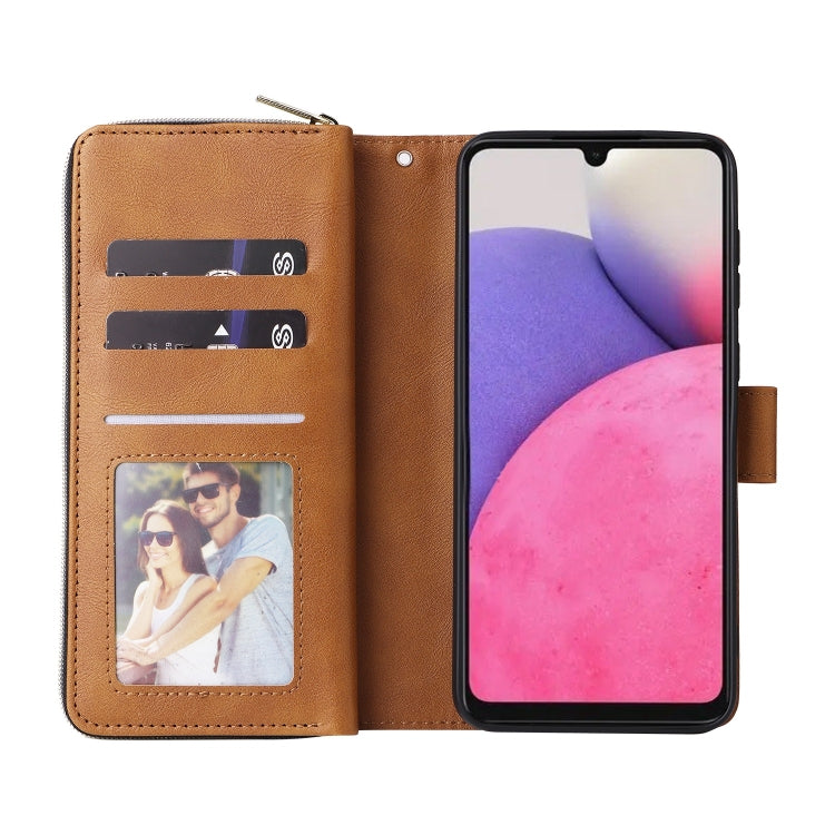 For Samsung Galaxy A33 5G 9 Card Slots Zipper Wallet Bag Leather Phone Case
