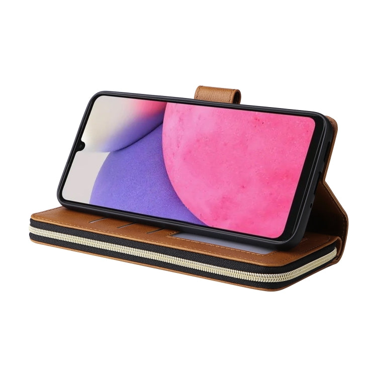 For Samsung Galaxy A33 5G 9 Card Slots Zipper Wallet Bag Leather Phone Case