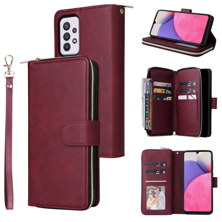 For Samsung Galaxy A33 5G 9 Card Slots Zipper Wallet Bag Leather Phone Case