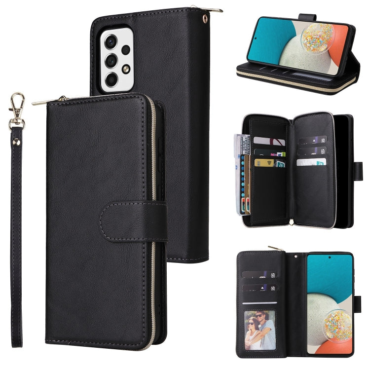 For Samsung Galaxy A53 5G 9 Card Slots Zipper Wallet Bag Leather Phone Case