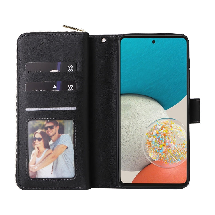 For Samsung Galaxy A53 5G 9 Card Slots Zipper Wallet Bag Leather Phone Case