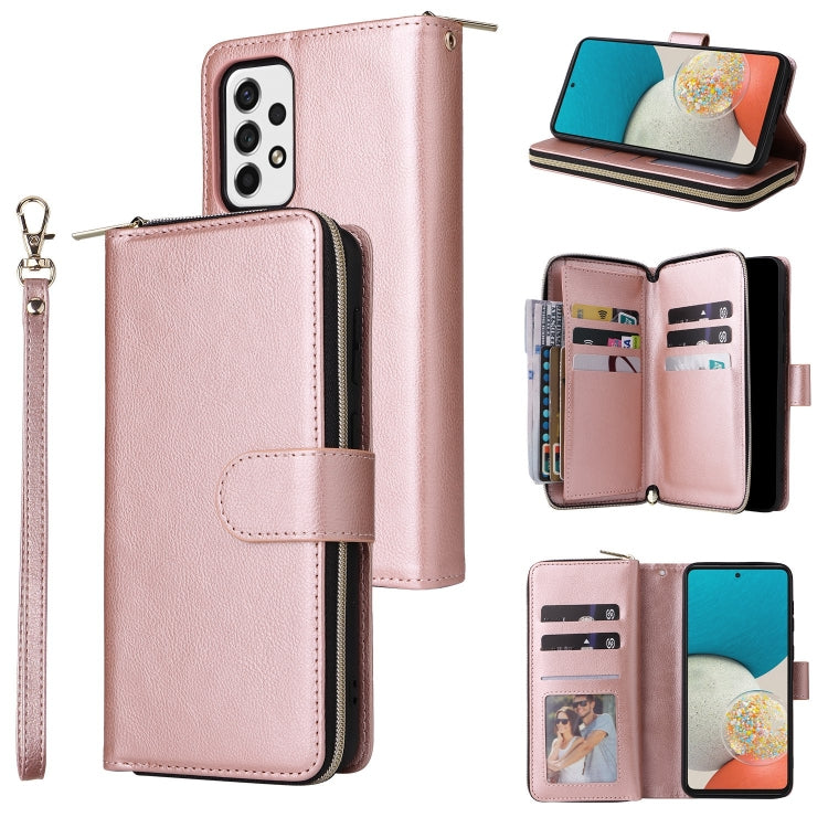 For Samsung Galaxy A53 5G 9 Card Slots Zipper Wallet Bag Leather Phone Case