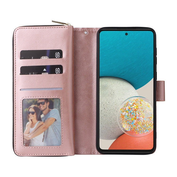 For Samsung Galaxy A53 5G 9 Card Slots Zipper Wallet Bag Leather Phone Case