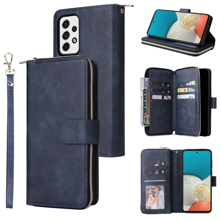 For Samsung Galaxy A53 5G 9 Card Slots Zipper Wallet Bag Leather Phone Case