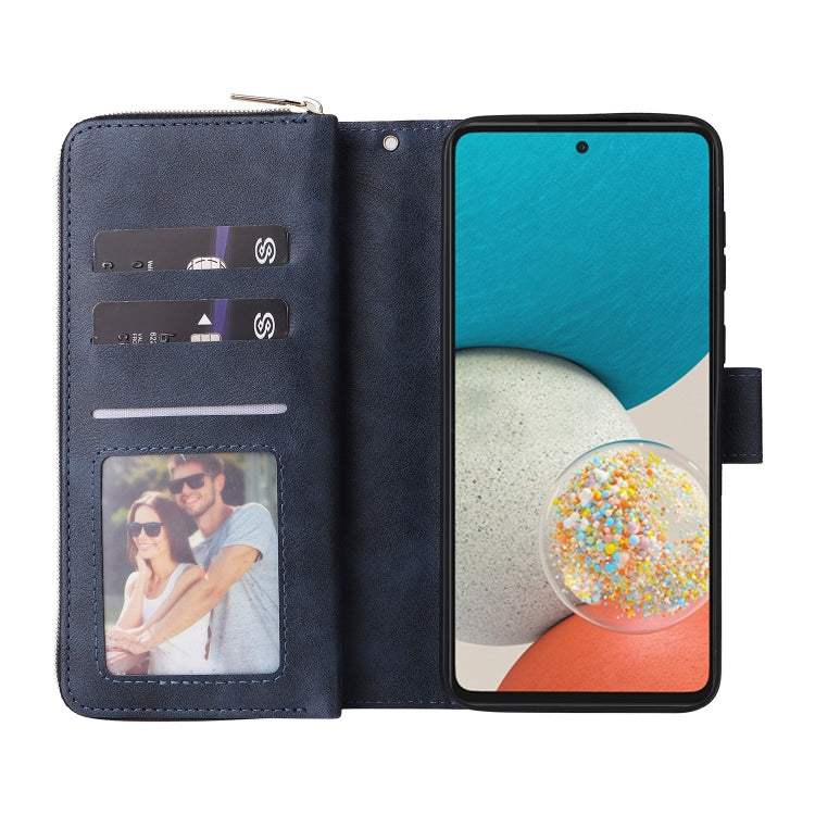 For Samsung Galaxy A53 5G 9 Card Slots Zipper Wallet Bag Leather Phone Case