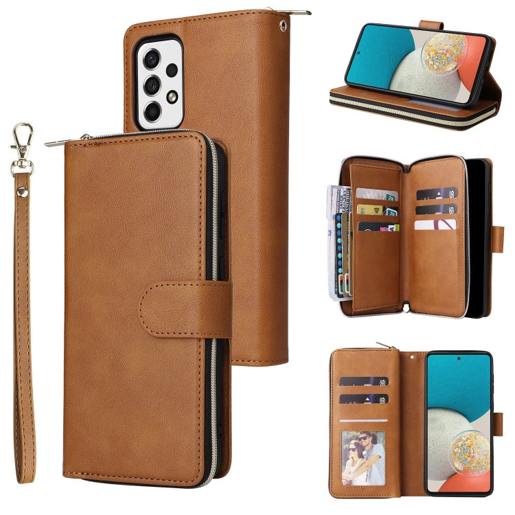 For Samsung Galaxy A53 5G 9 Card Slots Zipper Wallet Bag Leather Phone Case