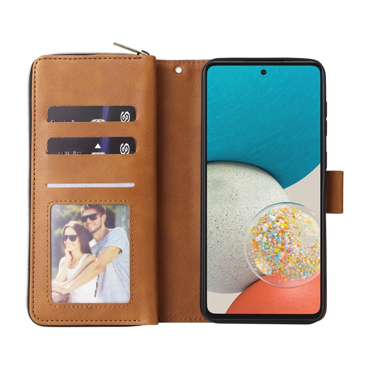 For Samsung Galaxy A53 5G 9 Card Slots Zipper Wallet Bag Leather Phone Case