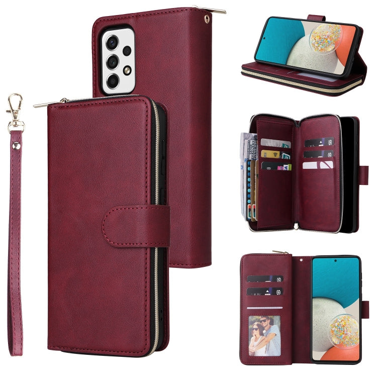 For Samsung Galaxy A53 5G 9 Card Slots Zipper Wallet Bag Leather Phone Case