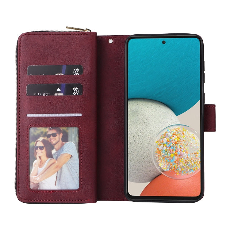 For Samsung Galaxy A53 5G 9 Card Slots Zipper Wallet Bag Leather Phone Case