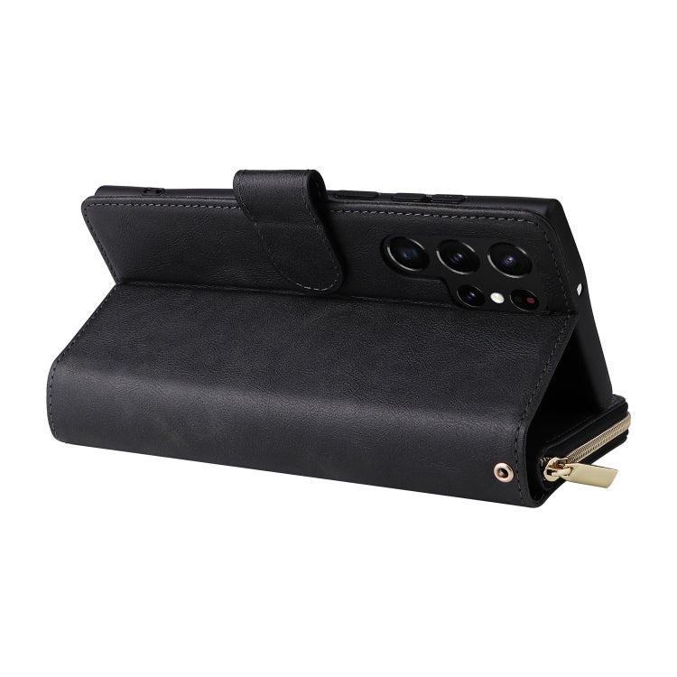 For Samsung Galaxy S22 Ultra 5G 9 Card Slots Zipper Wallet Bag Leather Phone Case