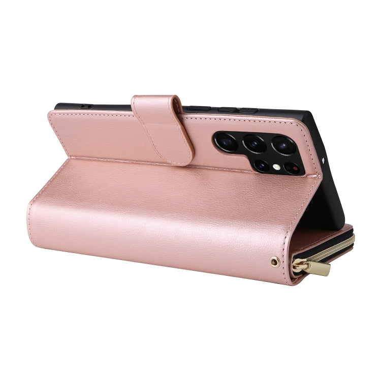 For Samsung Galaxy S22 Ultra 5G 9 Card Slots Zipper Wallet Bag Leather Phone Case