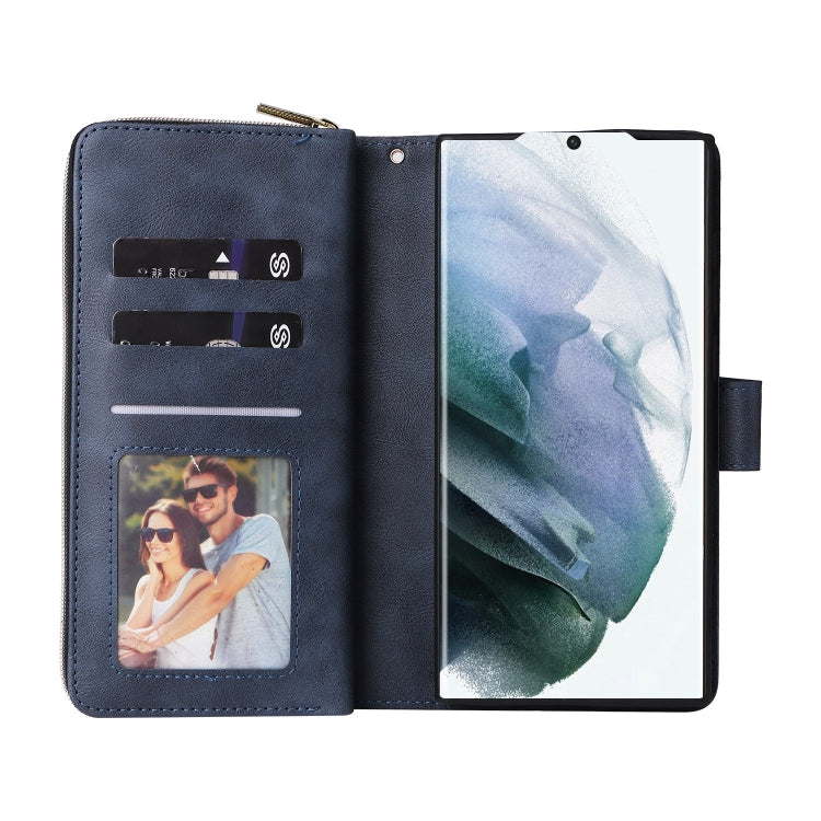For Samsung Galaxy S22 Ultra 5G 9 Card Slots Zipper Wallet Bag Leather Phone Case
