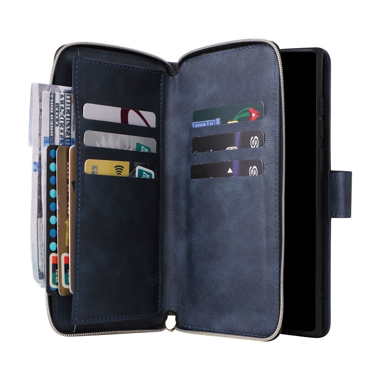 For Samsung Galaxy S22 Ultra 5G 9 Card Slots Zipper Wallet Bag Leather Phone Case
