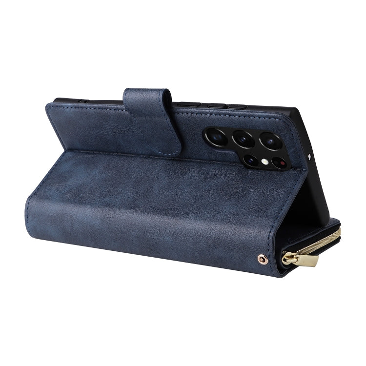 For Samsung Galaxy S22 Ultra 5G 9 Card Slots Zipper Wallet Bag Leather Phone Case