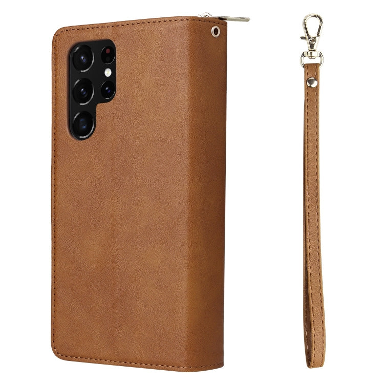 For Samsung Galaxy S22 Ultra 5G 9 Card Slots Zipper Wallet Bag Leather Phone Case