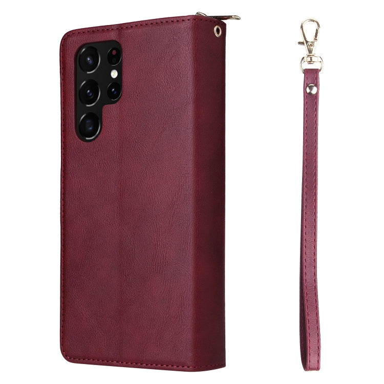 For Samsung Galaxy S22 Ultra 5G 9 Card Slots Zipper Wallet Bag Leather Phone Case