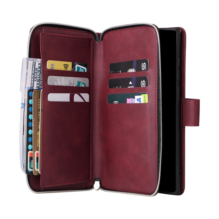 For Samsung Galaxy S22 Ultra 5G 9 Card Slots Zipper Wallet Bag Leather Phone Case