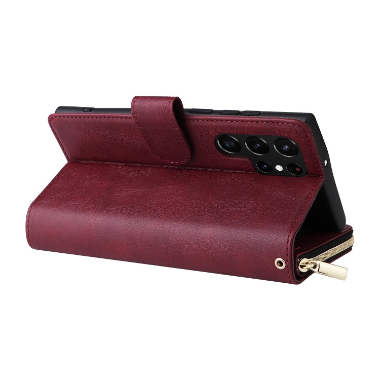 For Samsung Galaxy S22 Ultra 5G 9 Card Slots Zipper Wallet Bag Leather Phone Case