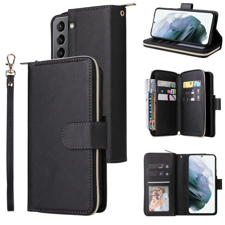 For Samsung Galaxy S22 5G 9 Card Slots Zipper Wallet Bag Leather Phone Case