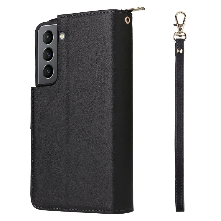 For Samsung Galaxy S22 5G 9 Card Slots Zipper Wallet Bag Leather Phone Case