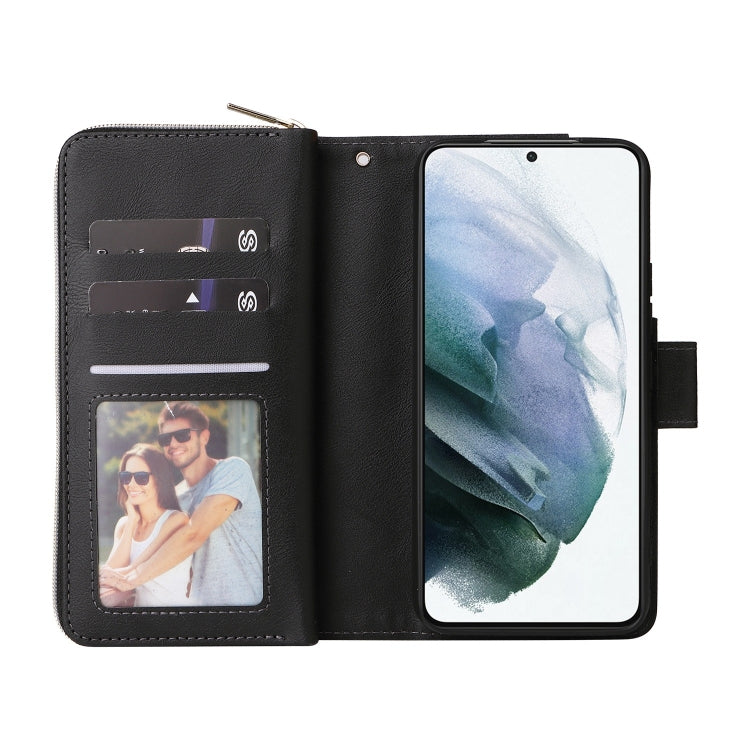 For Samsung Galaxy S22 5G 9 Card Slots Zipper Wallet Bag Leather Phone Case