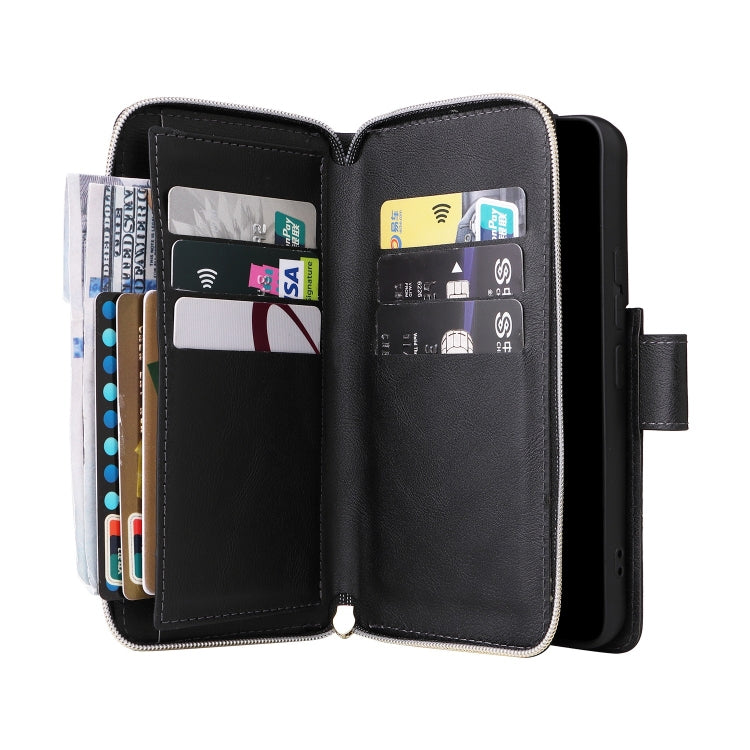 For Samsung Galaxy S22 5G 9 Card Slots Zipper Wallet Bag Leather Phone Case