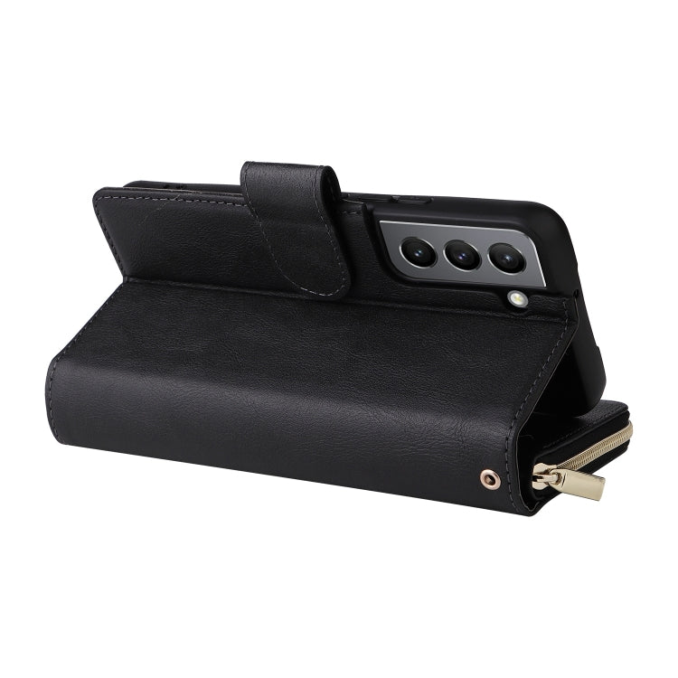For Samsung Galaxy S22 5G 9 Card Slots Zipper Wallet Bag Leather Phone Case
