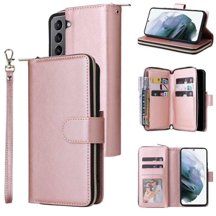 For Samsung Galaxy S22 5G 9 Card Slots Zipper Wallet Bag Leather Phone Case