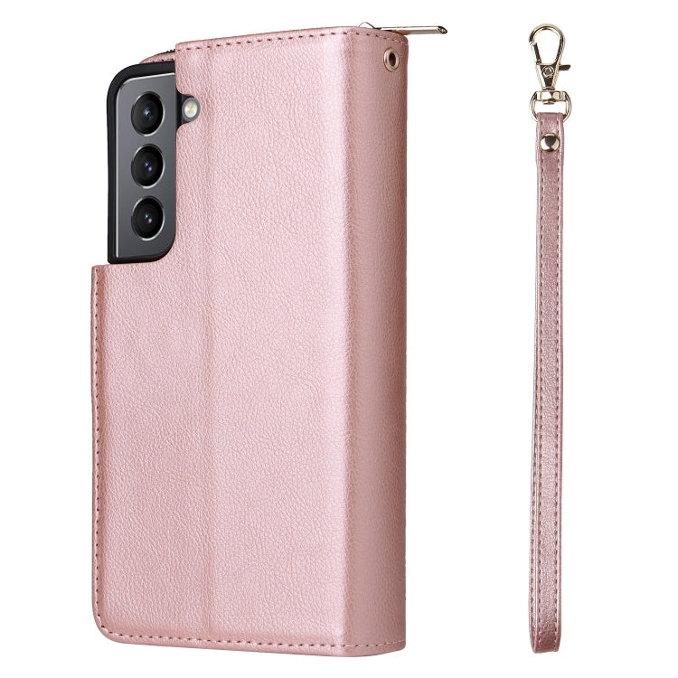 For Samsung Galaxy S22 5G 9 Card Slots Zipper Wallet Bag Leather Phone Case