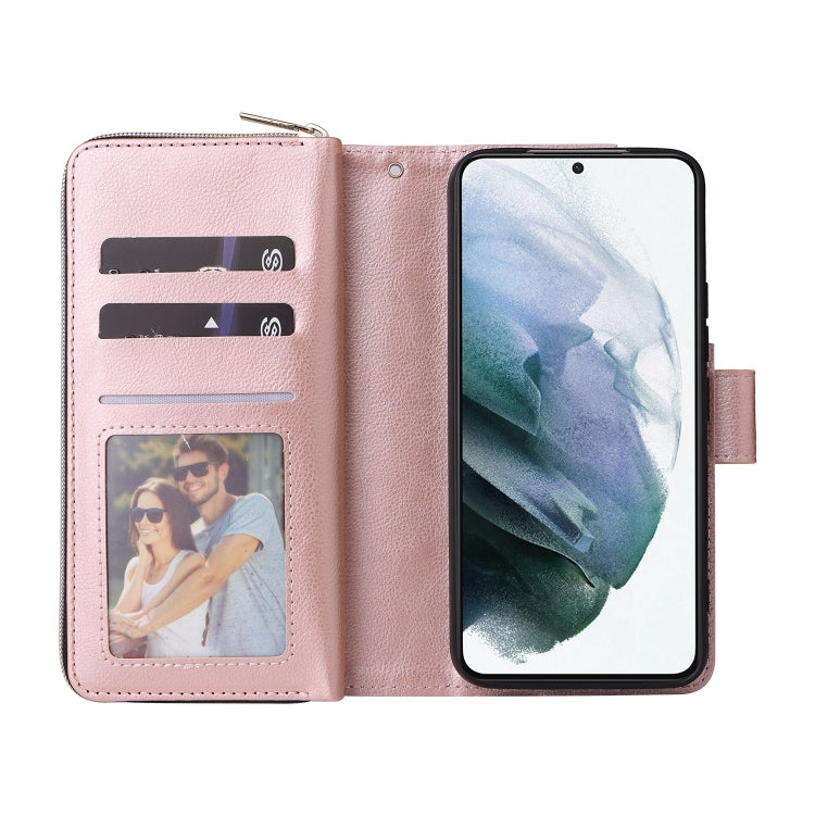 For Samsung Galaxy S22 5G 9 Card Slots Zipper Wallet Bag Leather Phone Case