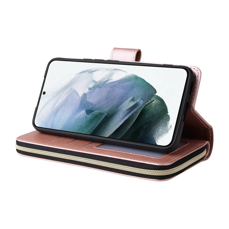 For Samsung Galaxy S22 5G 9 Card Slots Zipper Wallet Bag Leather Phone Case