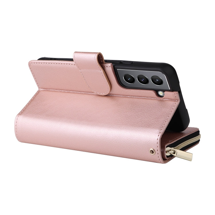 For Samsung Galaxy S22 5G 9 Card Slots Zipper Wallet Bag Leather Phone Case