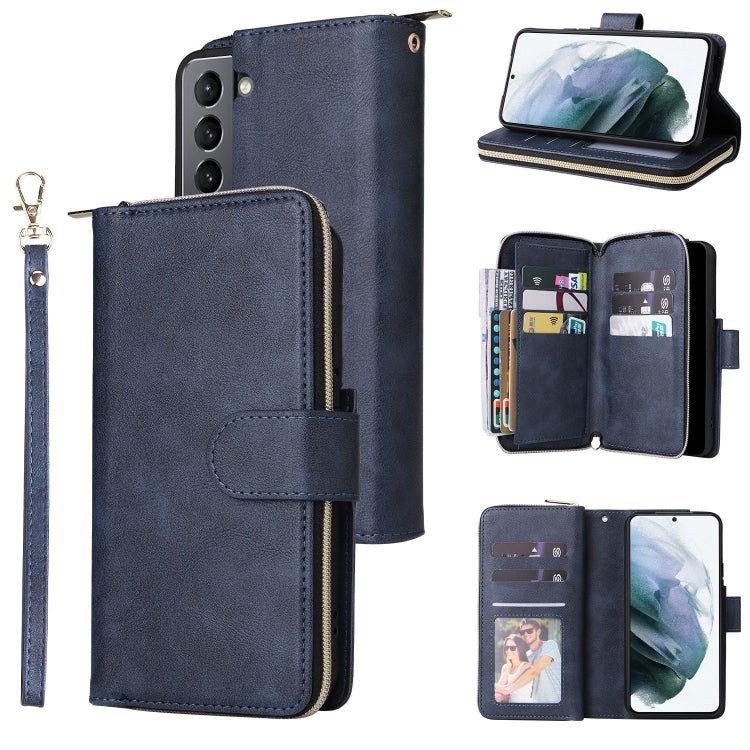 For Samsung Galaxy S22 5G 9 Card Slots Zipper Wallet Bag Leather Phone Case
