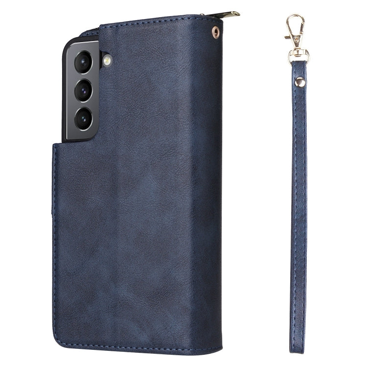 For Samsung Galaxy S22 5G 9 Card Slots Zipper Wallet Bag Leather Phone Case