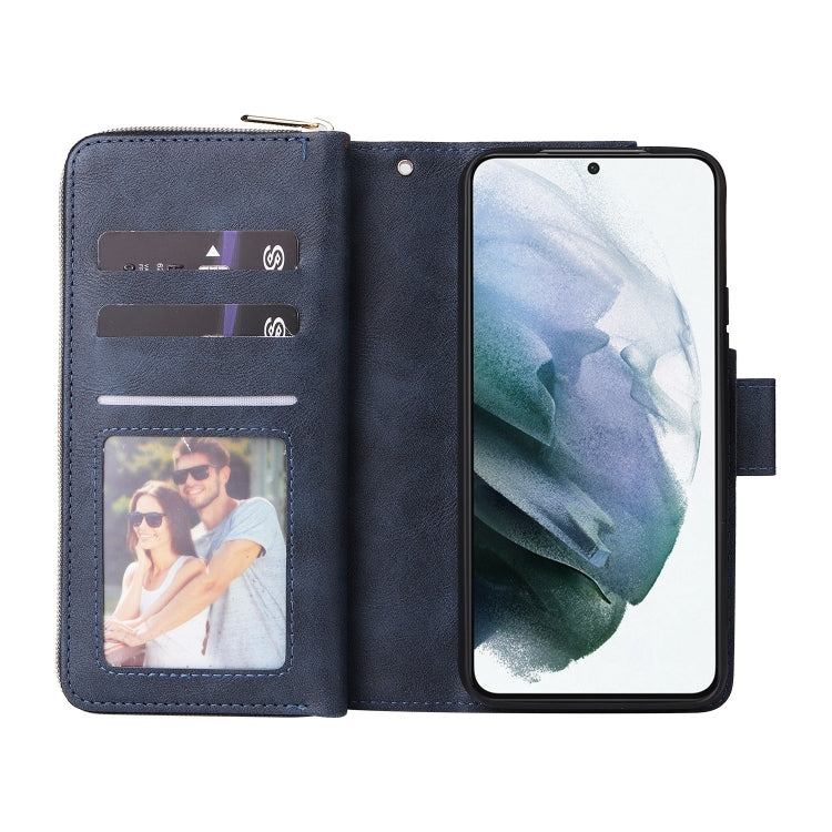 For Samsung Galaxy S22 5G 9 Card Slots Zipper Wallet Bag Leather Phone Case