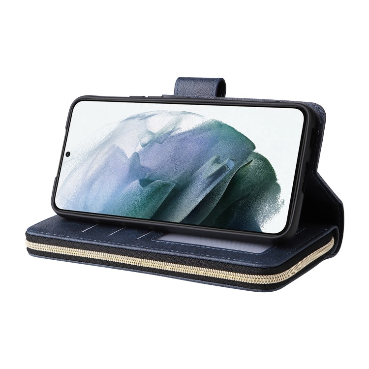 For Samsung Galaxy S22 5G 9 Card Slots Zipper Wallet Bag Leather Phone Case