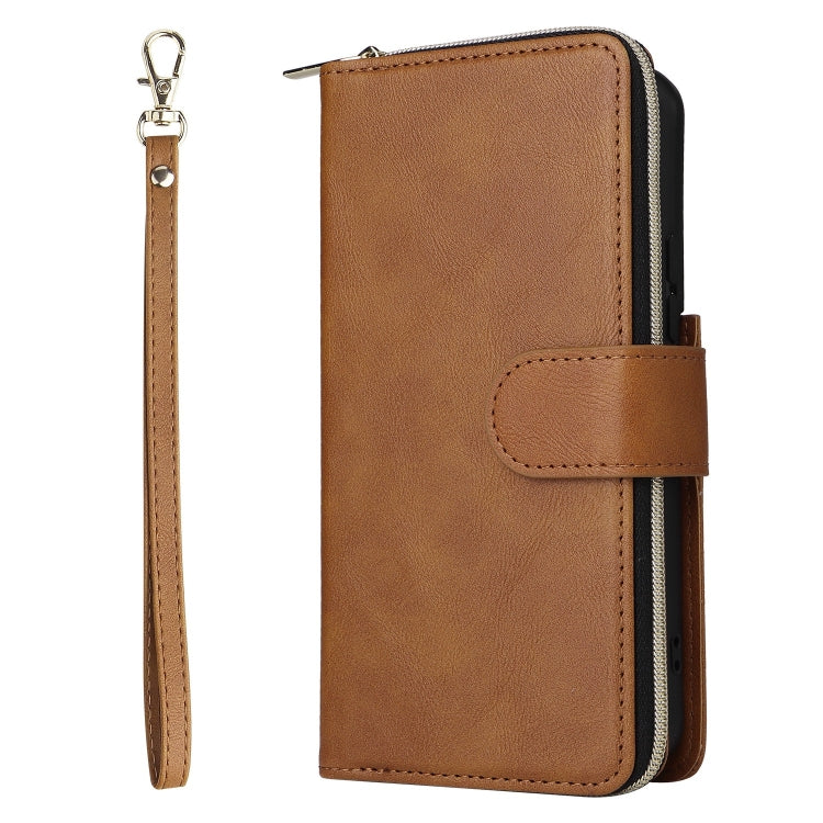 For Samsung Galaxy S22 5G 9 Card Slots Zipper Wallet Bag Leather Phone Case