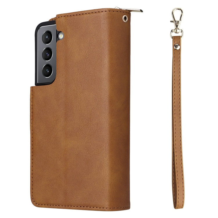 For Samsung Galaxy S22 5G 9 Card Slots Zipper Wallet Bag Leather Phone Case