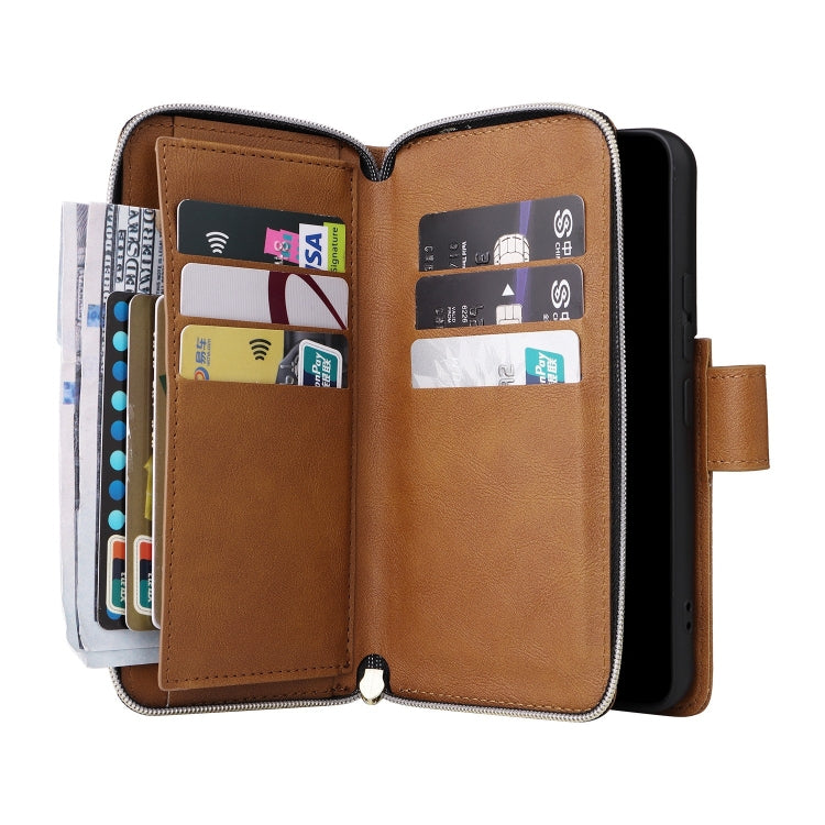 For Samsung Galaxy S22 5G 9 Card Slots Zipper Wallet Bag Leather Phone Case