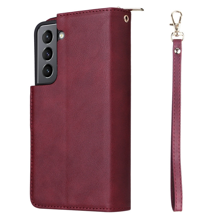 For Samsung Galaxy S22 5G 9 Card Slots Zipper Wallet Bag Leather Phone Case