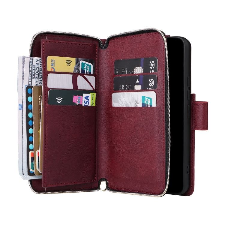For Samsung Galaxy S22 5G 9 Card Slots Zipper Wallet Bag Leather Phone Case