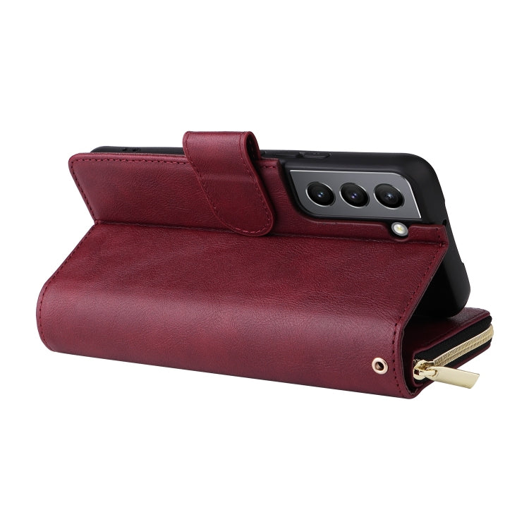 For Samsung Galaxy S22 5G 9 Card Slots Zipper Wallet Bag Leather Phone Case