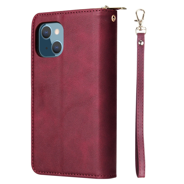 For iPhone 13 mini 9 Card Slots Zipper Wallet Bag Leather Phone Case