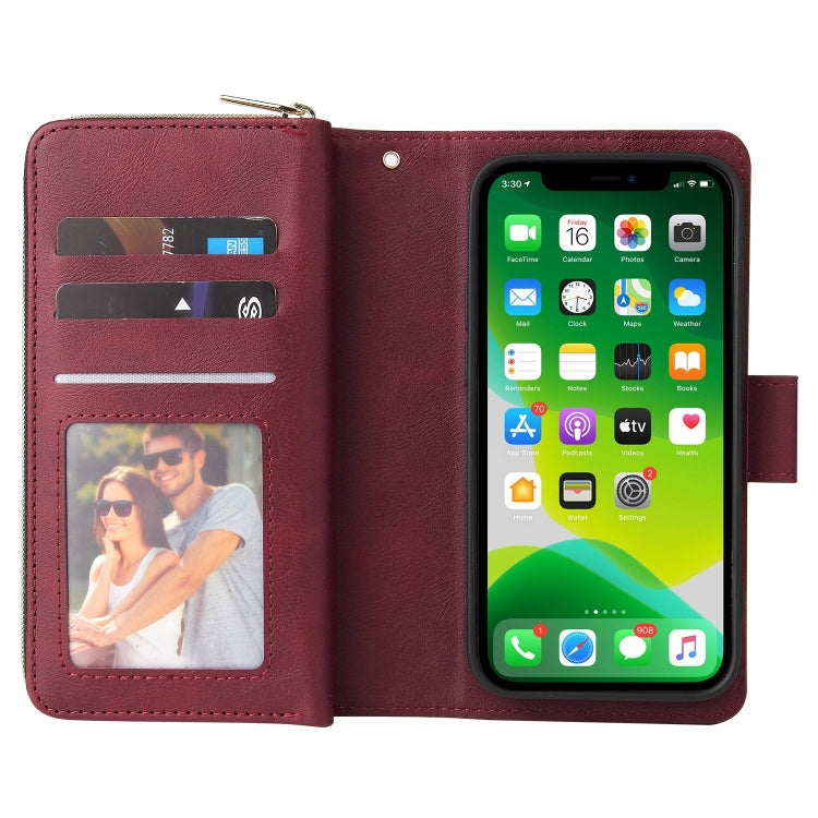 For iPhone 13 mini 9 Card Slots Zipper Wallet Bag Leather Phone Case