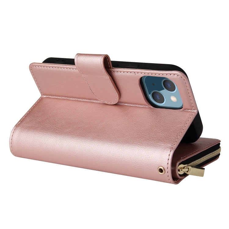 For iPhone 13 9 Card Slots Zipper Wallet Bag Leather Phone Case