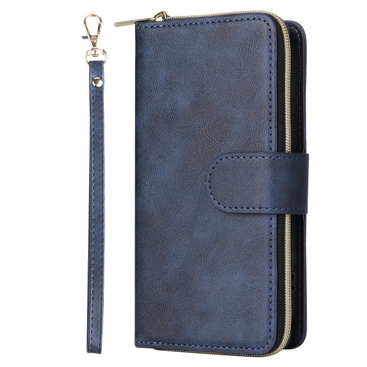 For iPhone 13 9 Card Slots Zipper Wallet Bag Leather Phone Case