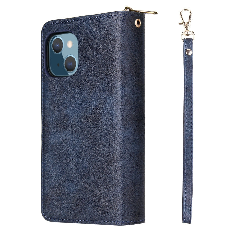 For iPhone 13 9 Card Slots Zipper Wallet Bag Leather Phone Case